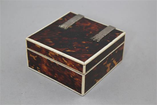 A late 19th century square tortoiseshell cigarette box, 4in.